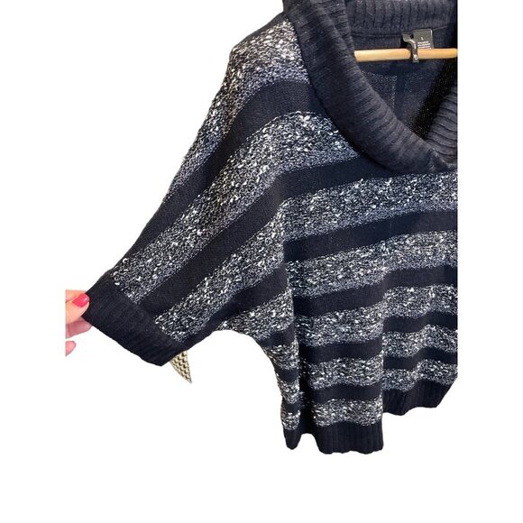 New Directions Navy White Cowl Neck Butterfly Short Sleeve Sweater Sz L - Picture 4 of 8